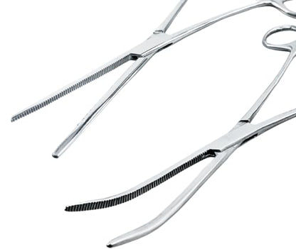 ADROIT 8" Straight and Curved Tip Hemostat Forceps | Stainless Steel Design | Small Teeth On Jaws | Locking Mechanism Built in | Great for Sewing, Fishing, Jewelry Making - size: 8", style: Straight & Curved
