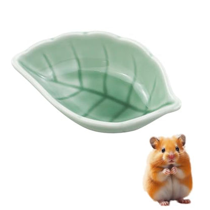 Small Ceramic Bowls, Leaf-Shaped Hamster Food and Water Bowl for Hamsters Guinea Pigs Reptile Hermit Crab and Birds, Easy to Clean & Anti-Bite (Green) - color: Green