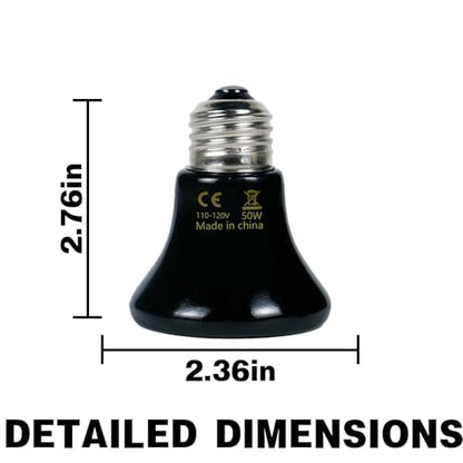 50W Reptile Heat Lamp(2-Pack) Ceramic Heat Emitter- Non-Light Emitting, 24/7 Safe Heating for Terrariums, Brooders & Incubators-Turtle Lizard Bearded Dragon Snake Small Pets E26 - size: 50 Watts