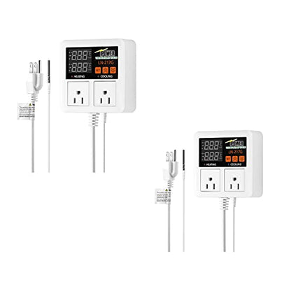 iPower Temperature Controller 1200W 10A Dual Digital Outlet Thermostat Plug, Pre-Wired, 2 Stage Heating and Cooling Mode, Fermentation BBQ Reptile Aquarium, 2 Pack - size: 1200W-White, style: 2 Pack