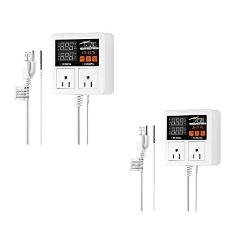 iPower Temperature Controller 1200W 10A Dual Digital Outlet Thermostat Plug, Pre-Wired, 2 Stage Heating and Cooling Mode, Fermentation BBQ Reptile Aquarium, 2 Pack - size: 1200W-White, style: 2 Pack