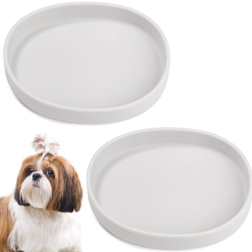Silicone Dog Food Plate Shallow Dog Bowl Flat Cat Dish Small Puppy Plates for Small Dogs and Cats Whisker Fatigue Pet Feeding Bowls for Dry and Wet Food (Light Brown) - color: 2 Pcs - (Light Grey)