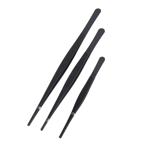 TOPINCN Reptile Feeding Long Tongs, Prevent Slip Stainless Steel Reptile Feeding Tweezers Set Easy Cleaning for Snake (Straight)