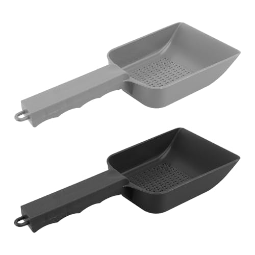 HOMSFOU Reptile Sand Shovel and Litter Cleaner Set, Plastic Mesh Sifter Scoops for Terrarium Substrate, 2pcs Black and Gray Reptile Box Excrement Cleaning Tools for Desert Lizards