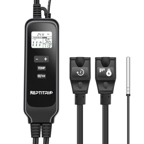 2 in 1 Reptile Dimming Thermostat with 2 Socket for Timer & Heating Control, Thermostat for Reptile Heat Lamp Heat Pad, PID Temperature Controller, Memory Function (Model: PT02T)