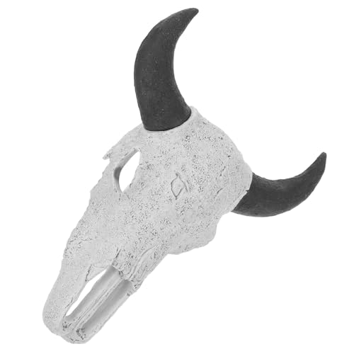 Large Resin Skull Reptile Habitat Hideout Black Horns, Aquarium Terrarium Cave Shelter for Lizards, Snakes, Geckos, Betta Fish, and Shrimp Tank Decorations