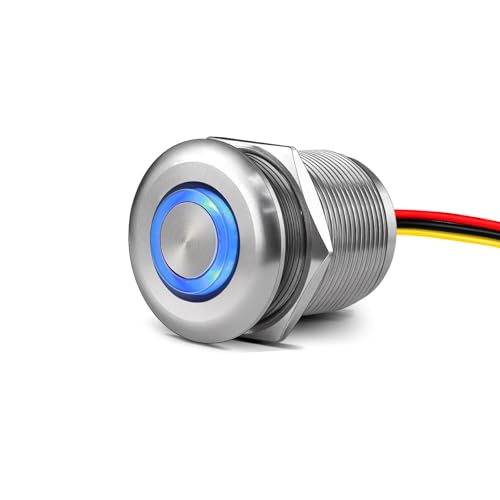 12 Volt Light Dimmer RV Boat High-Side PWM Dimming Switch, 7/8" Mounting Hole w/Blue Backlight for LED Strip Light 12V LED Halogen Incandescent, All-Aluminum Shell, Rated 6A (Sliver) - color: Sliver