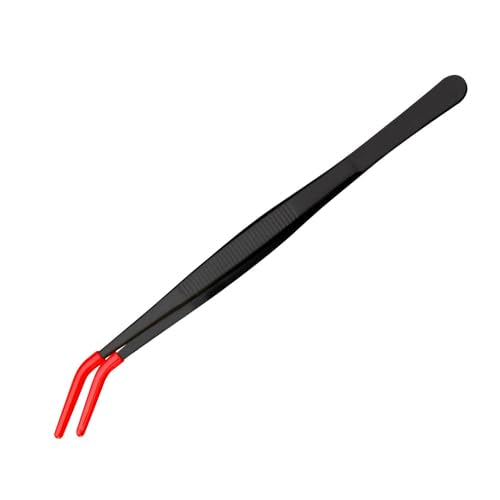 Rubber Tips Long Tweezer, Anti-Rust Reptile Feeding Tongs Terrarium Feeder Tools with Anti-Slip Handle for Lizards Tank Accessories - color: Curved Tweezers