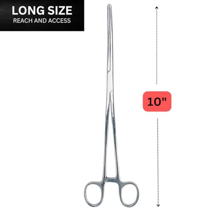 ADROIT 10" Curved Tip Extra Long Hemostat Forceps | Stainless Steel Design | Long with Small Teeth On Jaws | Locking Mechanism Built in | Great for Sewing, Fishing, Jewelry Making - size: 10", style: Curved