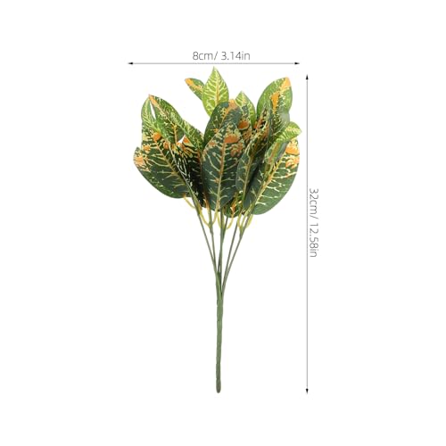 Artificial Croton Plants 4pcs 7-Branch Fake Golden Leaves Real Touch Tropical Greenery for Indoor Terrarium Decor and DIY Wreath Crafts