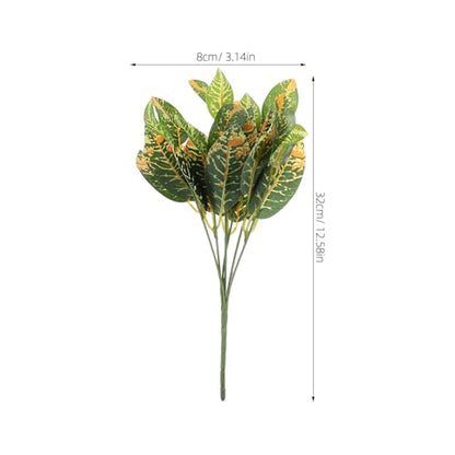 Artificial Croton Plants 4pcs 7-Branch Fake Golden Leaves Real Touch Tropical Greenery for Indoor Terrarium Decor and DIY Wreath Crafts