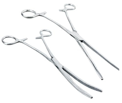 ADROIT 8" Straight and Curved Tip Hemostat Forceps | Stainless Steel Design | Small Teeth On Jaws | Locking Mechanism Built in | Great for Sewing, Fishing, Jewelry Making - size: 8", style: Straight & Curved
