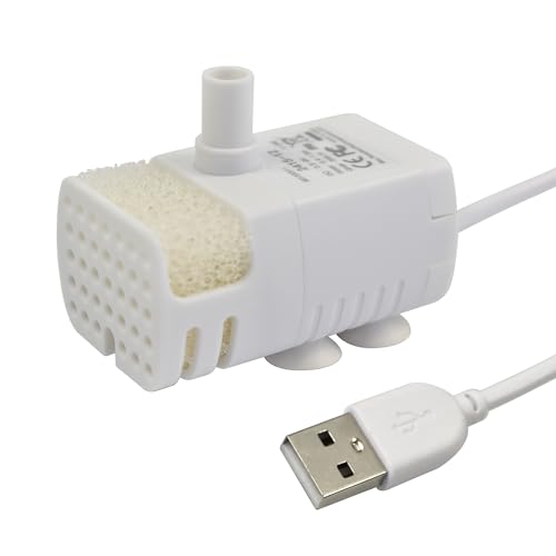 CONQUERALL 5V USB Pet Fountain Pump 1W 39GPH 2.3ft with Filter Sponge for Bird Bath (White) - color: Usb 5v 1w 150l/H 75cm Head, size: 1PC