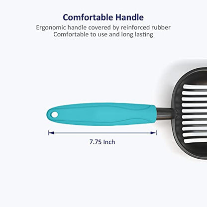 WePet Cat Litter Scoop, Non-Stick Plated Aluminum Alloy Sifter, Kitty Durable Metal Scooper, Deep Shovel, Long Handle, Kitten Pooper Lifter, Size Large, Coated Black Body with Turkish Blue Handle - color: #02 Turkish Blue, size: Large