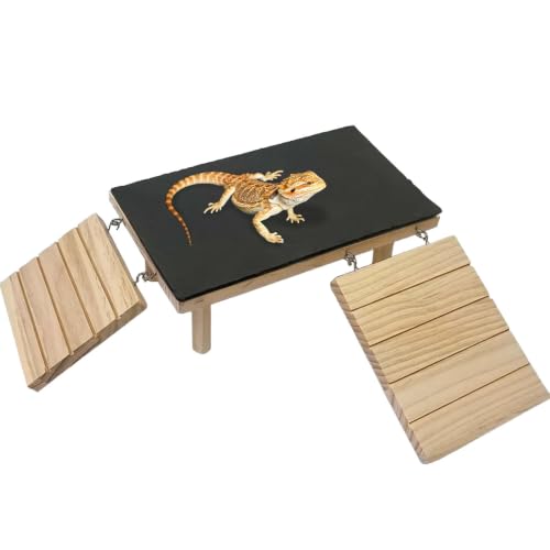Bearded Dragon Basking Platform with Climbing Ramp,Leopard Gecko Basking Platform with Slate Stone,Reptile Basking Rock Hide Cave Climibng Accessories for Turtle,Snake,Lizard(13.8×7.9×3.9IN) - size: XL - 13.8"D x 7.9"W x 4.7"H