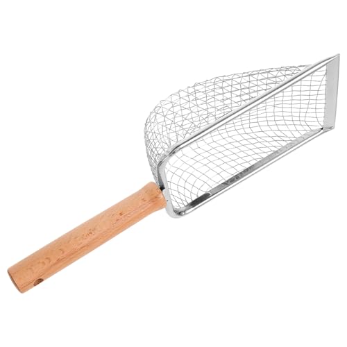 Beaupretty Stainless Steel Cat Litter Scoop with Wood Handle, 5x5mm Sifting Shovel for Cat and Reptile Waste Cleaning, Sturdy Pet Scooper for Kitten and Small Animal Litter Boxes