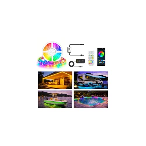 12V RGB+IC Dream Color Chasing Aquarium LED Strip Lights, 16.4FT APP & Remote Control IP68 Fully Waterproof Fish Tank Led Strip Light for RV, Marine, Deck Patio, Pool, Pond, Balcony - size: 16.4FT