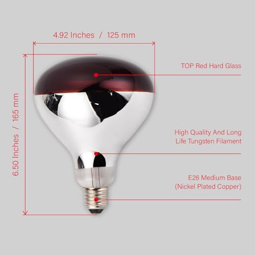 Incandescent R40 Reflector Infrared Lamp, Explosion Proof Red Glass, E26 Base, Red Heat Lamp Bulb 250W for Reptiles,Turtles, Pets, Calves and Lambs, Chicks and Light Therapy, 2 Pack (R40INR)