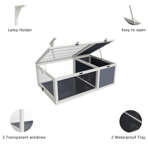 Wooden Tortoise House Large Tortoise Habitat Cage, Reptile Enclosure Indoor & Outdoor with Ramp and 2 Waterproof Trays & Lockable Top, for Small Animals, for Turtles, Lizards, Snakes,