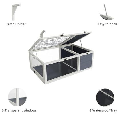 Wooden Tortoise House Large Tortoise Habitat Cage, Reptile Enclosure Indoor & Outdoor with Ramp and 2 Waterproof Trays & Lockable Top, for Small Animals, for Turtles, Lizards, Snakes,