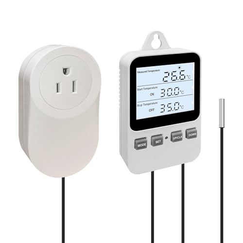 Temperature Controller Heating Cooling Mode Digital Thermostat 120V 15A Plug in Thermostat Controlled Outlet for Reptile Greenhouses Seedling Mat Incubation Terrarium