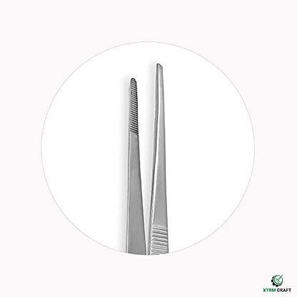 Thumb Dressing Forceps, Mulipurpose Tweezer Stainless Steel, Serrated Tip Straight 8 Inch - size: 8"