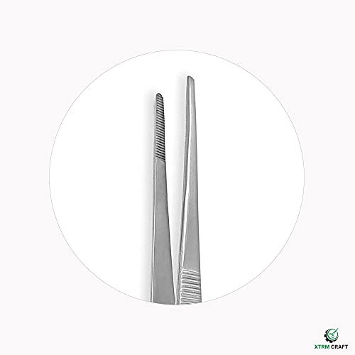 Thumb Dressing Forceps, Mulipurpose Tweezer Stainless Steel, Serrated Tip Straight 6 Inch - size: 6"