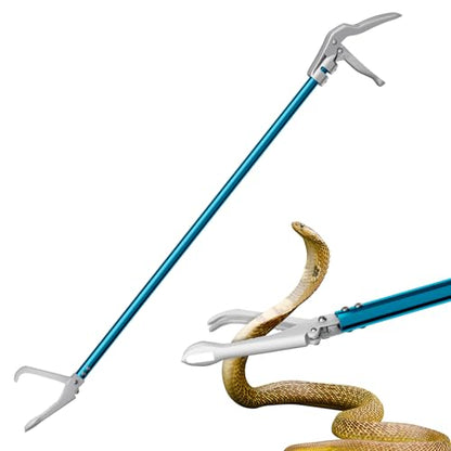 60" Snake Tongs, Professional Aluminum Alloy Standard Reptile Grabber Rattle Snake Catcher Wide Jaw Handling Tool