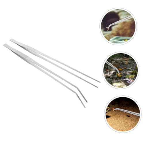 Toddmomy 2pcs Feeding Tongs Plant Curve Aquarium Tweezers Bearded Dragon Food Tongs Tweezers Feeding Fish for Terrarium Extra Long Reptile Supply Silver Stainless Steel