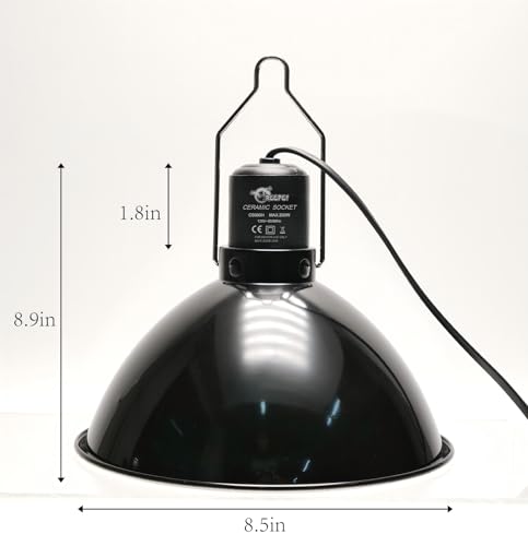 Reptile Light Fixture 8.5 Inch Deep Dome Lampshade, Reptile Heat Lamp Fixture with Separate Switches Fit for UVB Bulb Basking Heat Bulb for Reptile Glass Terrariums - size: 8.5