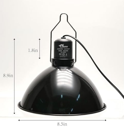 Reptile Light Fixture 8.5 Inch Deep Dome Lampshade, Reptile Heat Lamp Fixture with Separate Switches Fit for UVB Bulb Basking Heat Bulb for Reptile Glass Terrariums - size: 8.5