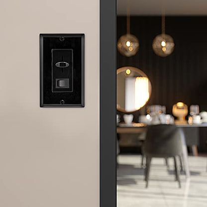 Maxxima LED Dimmer Electrical Light Switch, Black, 3-Way/Single Pole Use | 600 Watt Max, LED and Incandescent Compatible, Wall Plate Cover Included - color: Black