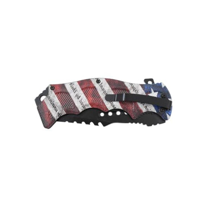 Snake Eye Tactical 8.5" Heavy Duty Folding Pocket Knife – Black Reverse Tanto Half Serrated 3CR13 Steel Blade, Printed Metal Declaration of Independence Flag Handle, 250th Anniversary Edition - color: USA Flag