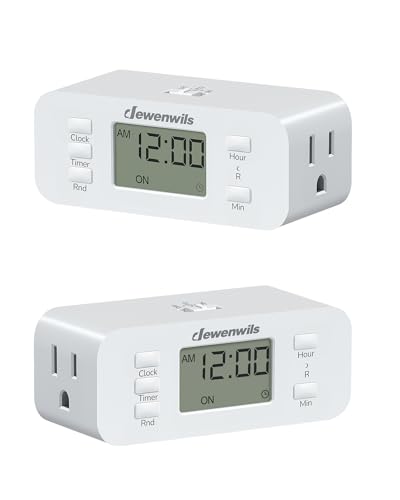 DEWENWILS 24 Hour Programmable Digital Timer Outlet, 2 Pack Timers for Electrical Outlets, Indoor Light Timers for Lamp Fan Aquarium, 2 Grounded Outlet, 125V/15A Resistive/1000W Tungsten, 3 Prong - color: 24hour, size: 2pack