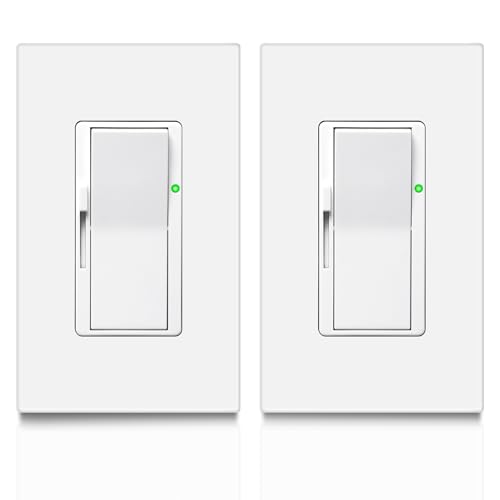 Veltrone White Dimmer Light Switch, Single Pole Slide Dimmer Switches for LED Lights, 5A 600W / 10A 1200W, Flame Retardant 2Pack