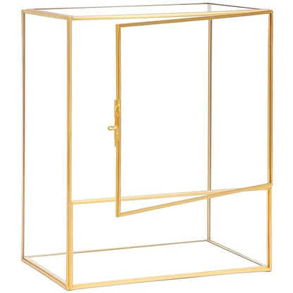 REDHUGO Glass Planter Terrariums with Door, Glass Terrarium Glass Greenhouse, Geometric Plants Terrariums Planter for Moss, Succulent, Indoor Tabletop Centerpiece, Rectangle, Gold (Terrarium ONLY) - color: Gold