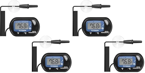 VIVOSUN 4-Pack LCD Digital Aquarium Thermometer Fish Tank Water Terrarium Temperature with Suction Cup for Turtle