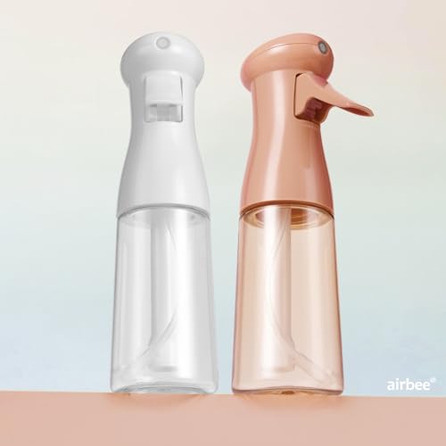 airbee Spray Bottle For Hair, Continuous Mister Sprayer, Ultra Fine Mist Empty Spraying Water Bottles for Hairstyling, Barbers, Salons, Essential Oil Scents, Cleaning, Plants (2 Pack, 6.8 OZ)