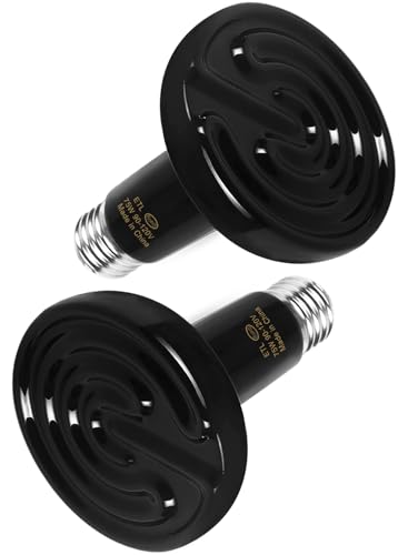 75W 2 Pack Ceramic Reptile Heat Lamp, Pet Heat Emitter Bulbs, No Light Emitting Brooder Coop Heater for Reptile and Amphibian, Snake, Turtle, Lizard, Bearded Dragon, Black