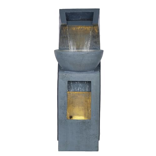 Alpine Corporation 41" Tall Outdoor Basin Waterfall Floor Fountain with LED Lights for Garden, Patio, Lawn and Backyard Decor, Gray - style: 41"H - Basin Fountain w/ LEDs