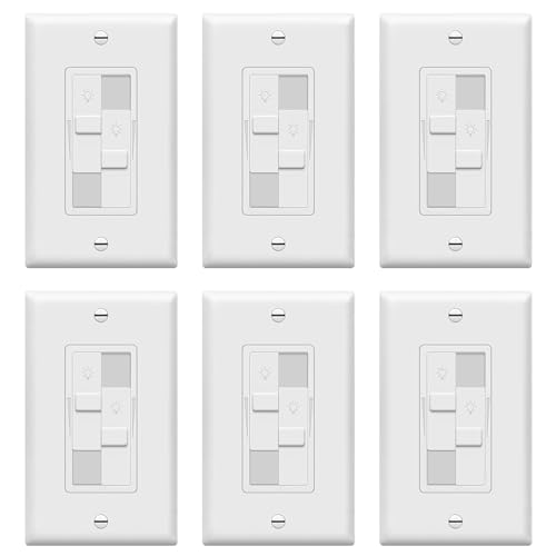 TOPGREENER Kalide Dual Load Dimmer Light Switch, Double LED Dimmer Switch, Full Range Dimming,Single Pole, 200W LED/CFL, UL Listed,TGDDS-W-6PCS, White, 6 Pack - color: White, size: Dual Dimmer Switch