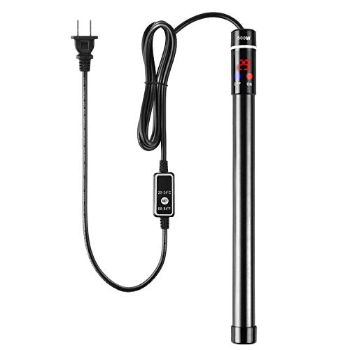 MQ Titanium Alloy 500W Aquarium Heater for Salt and Fresh Water, Digital LED Display Submersible Heater with External Thermostat Controller, for Fish Tank 70-80 Gallon - size: 500W for 70-80 Gallon Tank