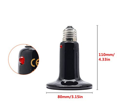 100W Reptile Ceramic Heat Lamp with Indicator Light Infrared Heat Emitter E26 Reptile Heat Lamp Bulbs for Pet Brooder Coop Chicken Lizard Turtle Snake Bearded Dragon,No Harm No Light,2-Pack