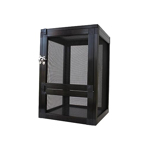 Reptile Breeding Case Mesh Screen Habitat Cage Aluminum Alloy Feeding Box with Front Door Lock Portable Lightweight Container Suitable for, Black