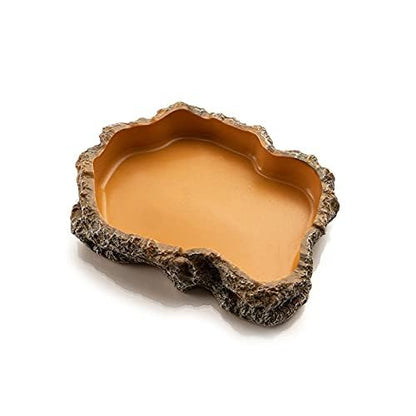 Extra Large Simulation Rock Reptile Feeding Bowls Resin Corn Snake Ball Python Iguana Bearded Dragon Tortoise Food Water Dish Bathing Bowl Habitat Accessories, 9.5 inch x 6 inch, S