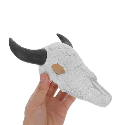 VALICLUD Large Black Horned Skull Reptile Hideout Resin Cave for Terrarium Habitat, Snake and Bearded Dragon Shelter Aquarium Decoration