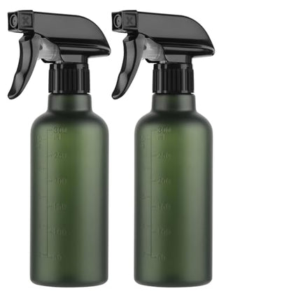 Leakproof Spray Bottles (2 Pack 10 oz), Adjustable Fine Mist & Jet Stream Nozzle, Premium BPA-Free Frosted Plastic Multi-Purpose for Hair, Plants, Cleaning (2 PACK FROSTED GREEN) - color: 2 PACK FROSTED GREEN