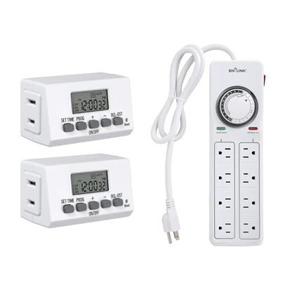 BN-LINK 8 Outlet Surge Protector with Mechanical Timer and Digital Timer Outlet