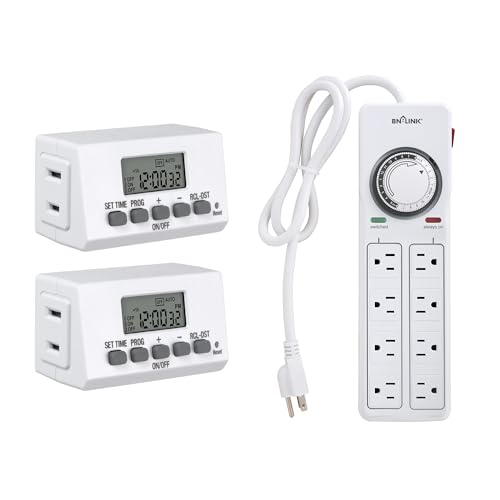 BN-LINK 8 Outlet Surge Protector with Mechanical Timer and Digital Timer Outlet