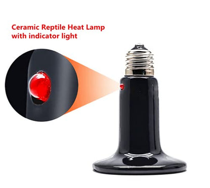 100W Reptile Ceramic Heat Lamp with Indicator Light Infrared Heat Emitter E26 Reptile Heat Lamp Bulbs for Pet Brooder Coop Chicken Lizard Turtle Snake Bearded Dragon,No Harm No Light,2-Pack